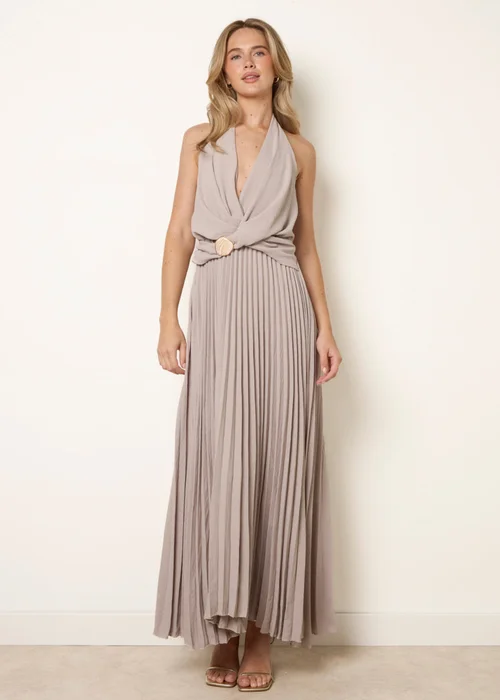 Blue Vanilla Beige Cross Front Halter Dress - One Size Image 3