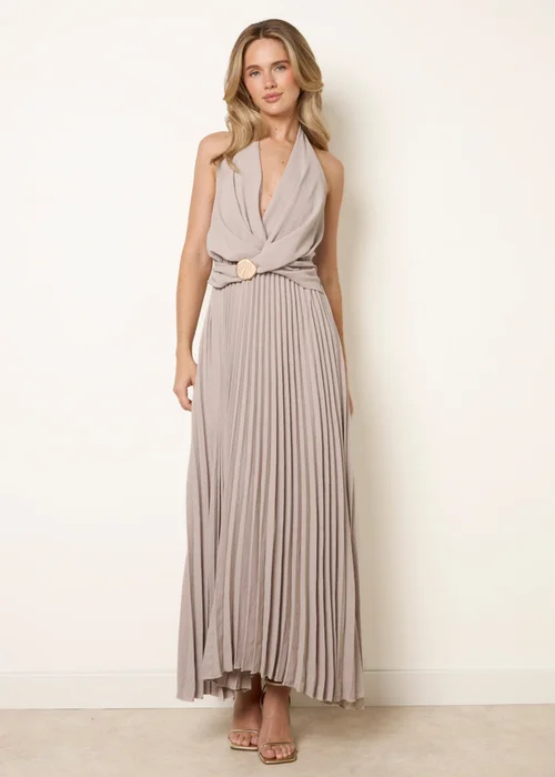 Blue Vanilla Beige Cross Front Halter Dress - One Size Image 1