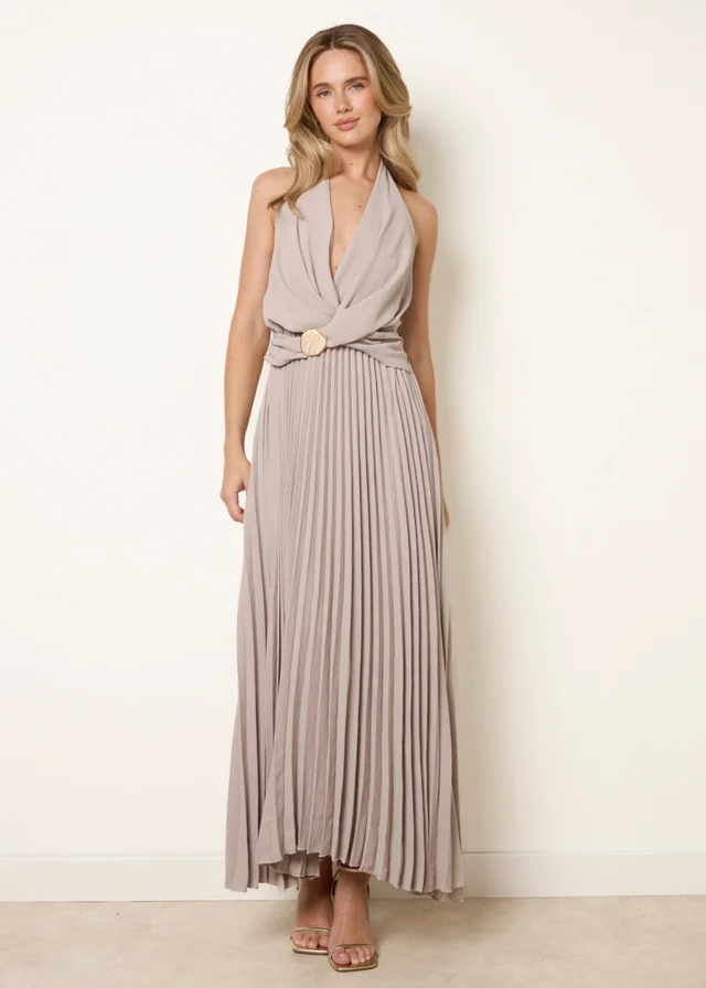 Blue Vanilla Beige Cross Front Halter Dress