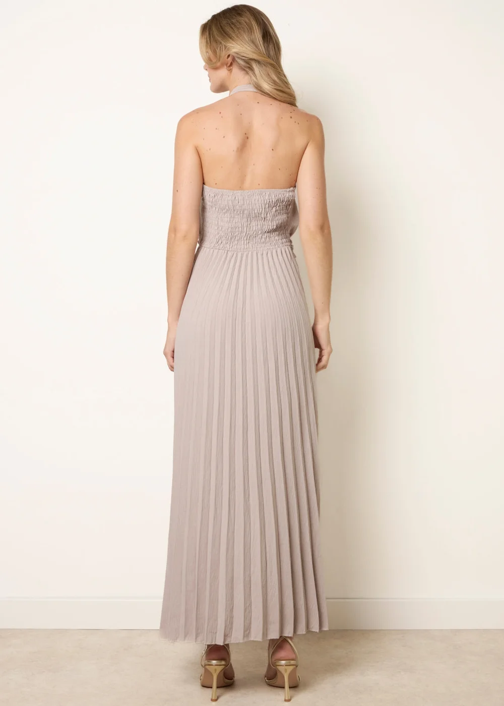 Blue Vanilla Beige Cross Front Halter Dress - One Size Image 4