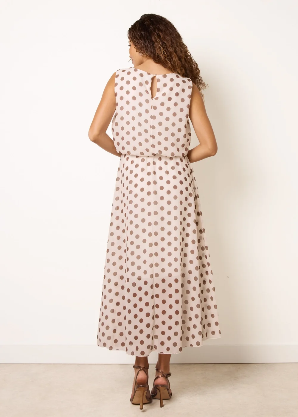 Blue Vanilla Beige Polka Dot Drop Cowl Neck Midi Dress - L Image 4