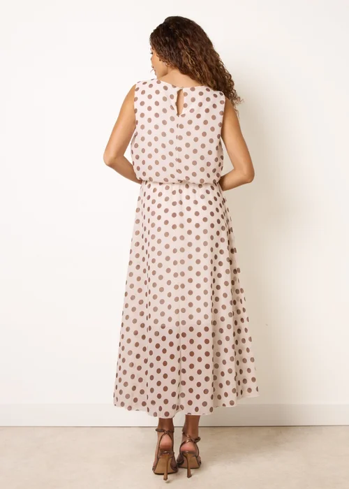 Blue Vanilla Beige Polka Dot Drop Cowl Neck Midi Dress - L Image 4