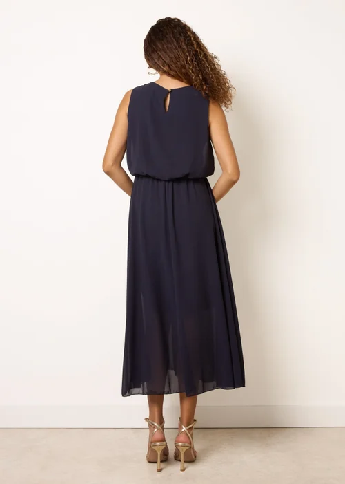 Blue Vanilla Navy Plain Sleeveless Cowl Neck Dress - M Image 4
