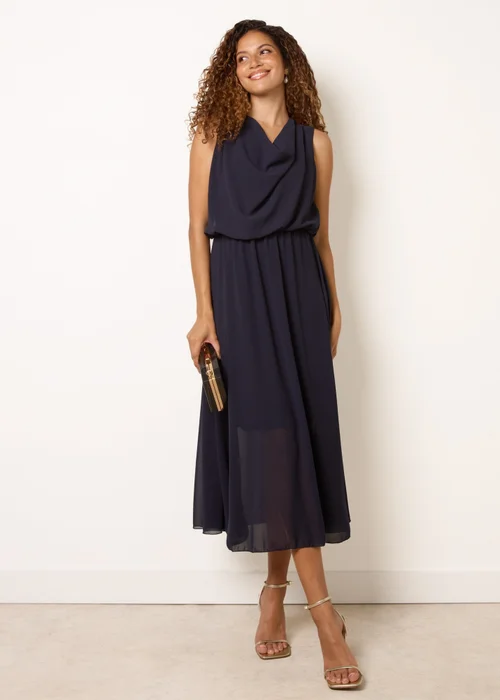 Blue Vanilla Navy Plain Sleeveless Cowl Neck Dress - M Image 1