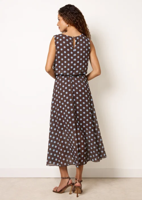 Blue Vanilla Brown Polka Dot Drop Cowl Neck Midi Dress - S Image 4