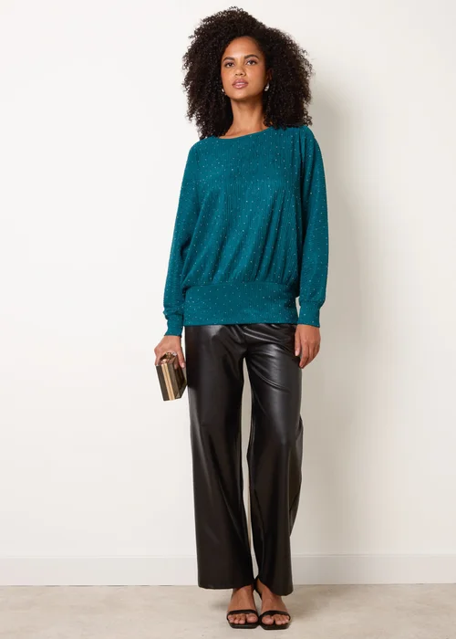 Blue Vanilla Turquoise Rhinestone Batwing Top - S/M Image 3