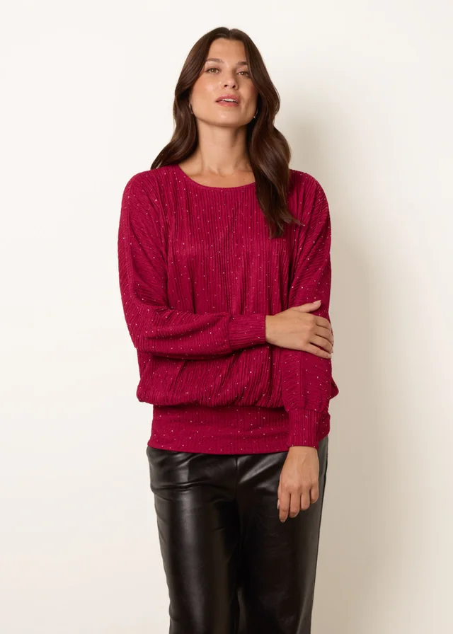 Blue Vanilla Burgundy Rhinestone Batwing Top
