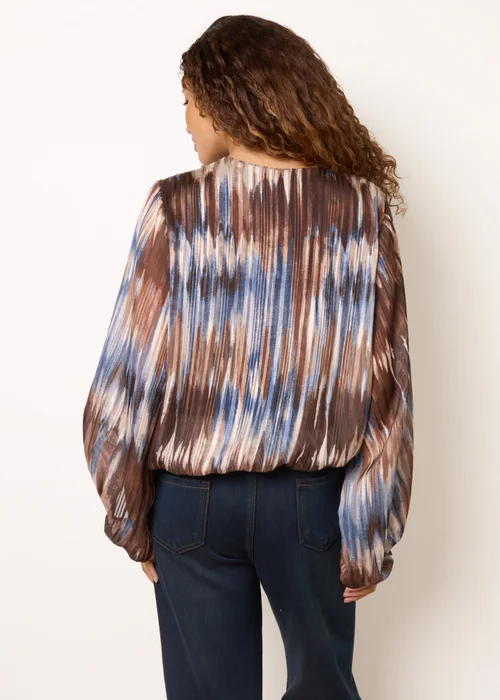 Blue Vanilla Multi V Neck Metallic Bubble Hem Top - M/L Image 4