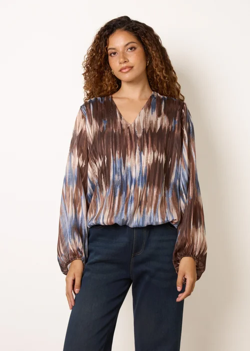 Blue Vanilla Multi V Neck Metallic Bubble Hem Top - M/L Image 1