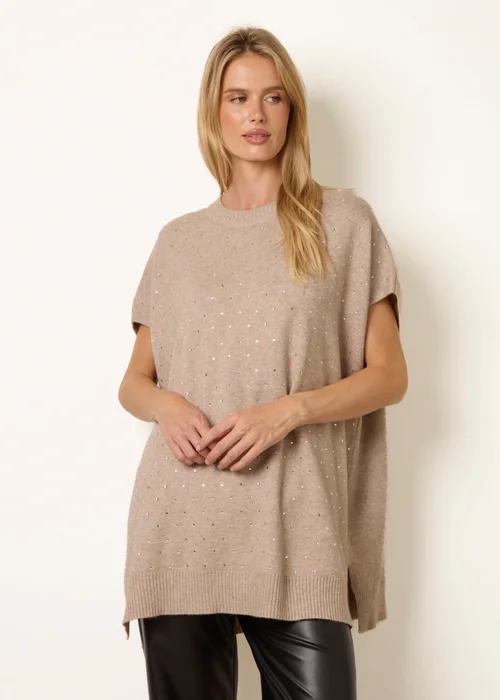 Blue Vanilla Beige Diamante Sleeveless Knit Vest - One Size Image 2