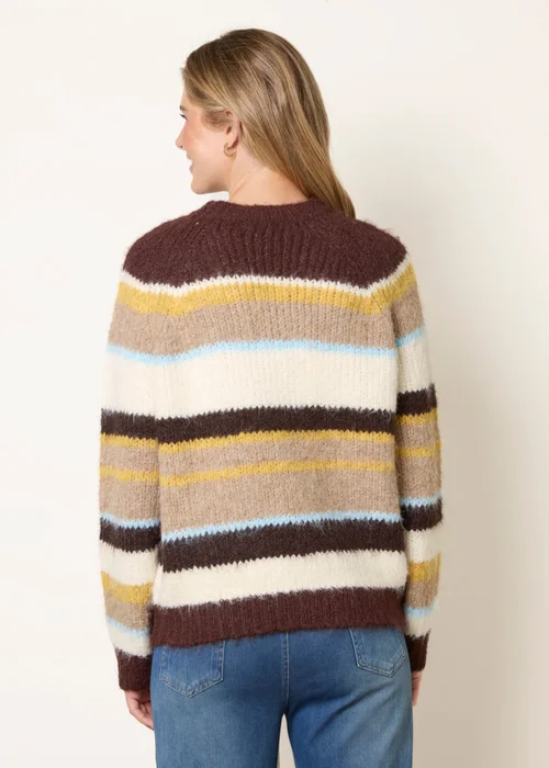 Blue Vanilla Brown Striped Round Neck Knit Jumper - M/L Image 4
