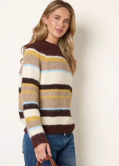 Blue Vanilla Brown Striped Round Neck Knit Jumper - M/L Image 3