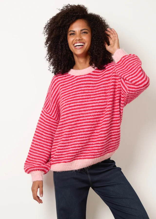 Blue Vanilla Red Striped Round Neck Knit Jumper
