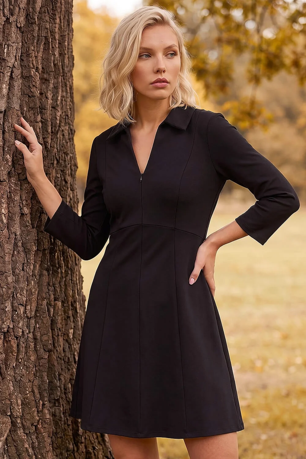 Roman Black Petite Zip Front Dress - 16 Image 1
