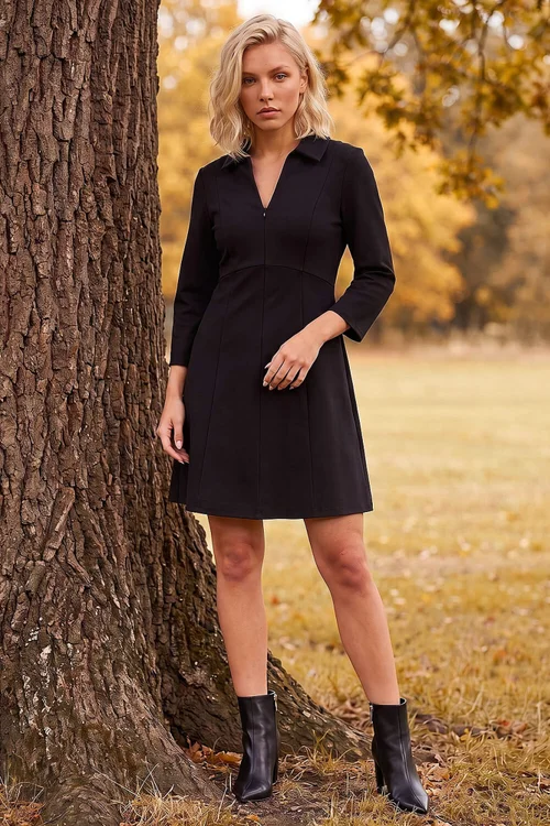 Roman Black Petite Zip Front Dress - 16 Image 2