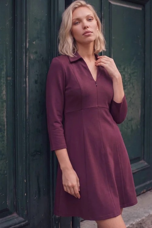 Roman Wine Petite Zip Front Dress - 12 Image 1
