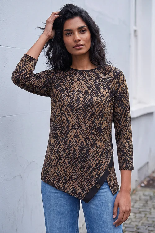 Roman Chocolate Printed Snit Scarf Tunic Top - 14 Image 4