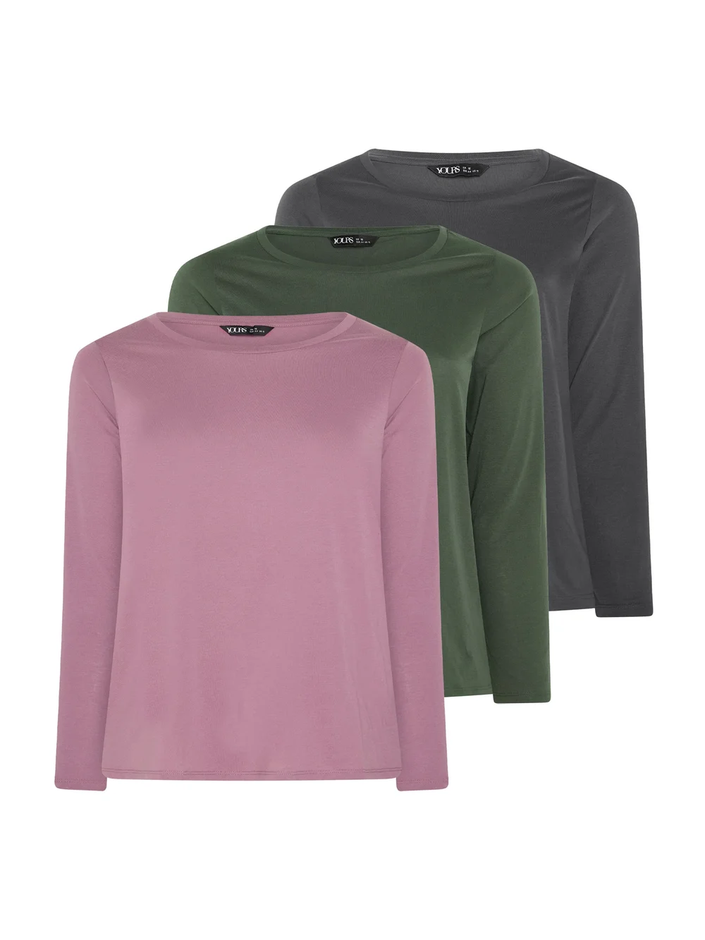 Yours 3 Pack Curve Pink & Green Long Sleeve Core T-Shirts - 38-40 Image 1