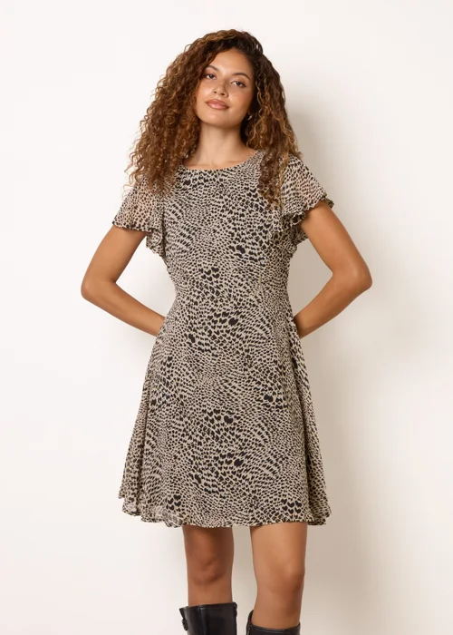 Blue Vanilla Brown Heart Animal Frill Sleeve Mini Dress - 8 Image 1