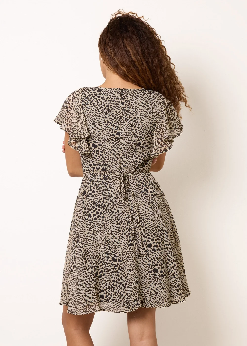 Blue Vanilla Brown Heart Animal Frill Sleeve Mini Dress - 8 Image 4