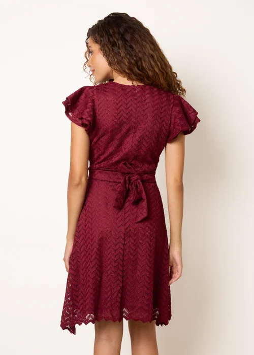 Blue Vanilla Burgundy Crochet Detailed Frill Sleeve Wrap Mini Dress - 16 Image 4