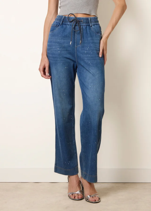 Blue Vanilla Blue Paint Splashed Mirror Embellished Jeans