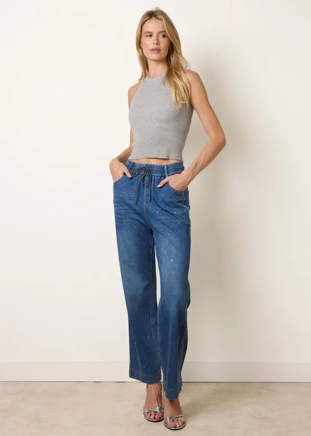 Blue Vanilla Blue Paint Splashed Mirror Embellished Jeans