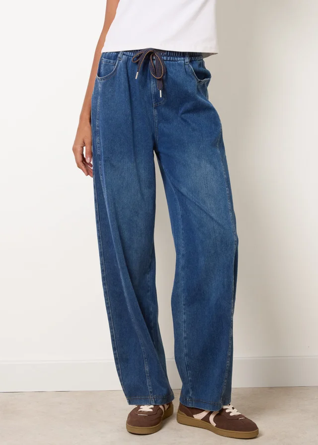 Blue Vanilla Blue Top Stitch Barrel Leg Jeans