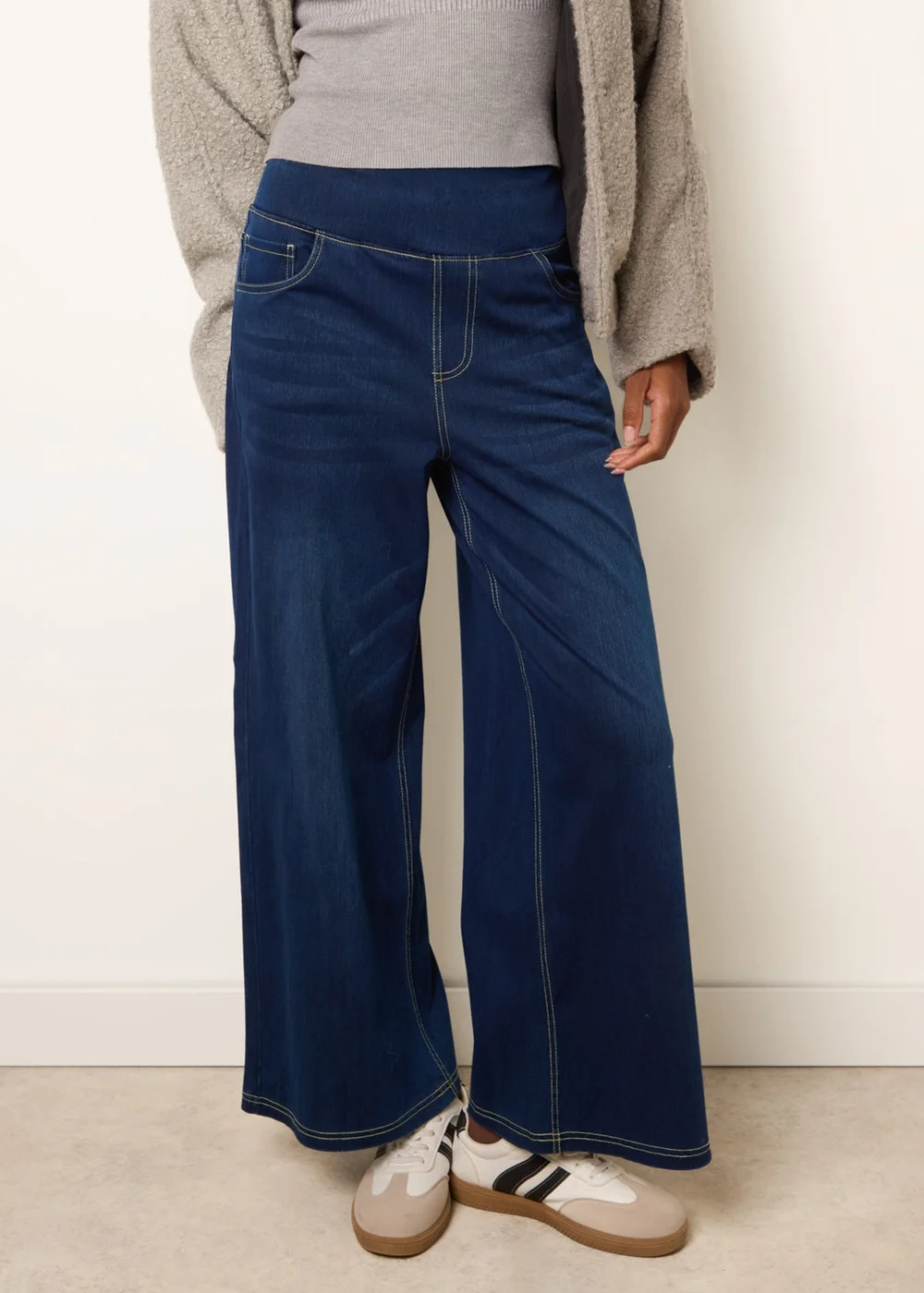 Blue Vanilla Navy Multi Stretch Deep Waistband Trousers - S Image 2