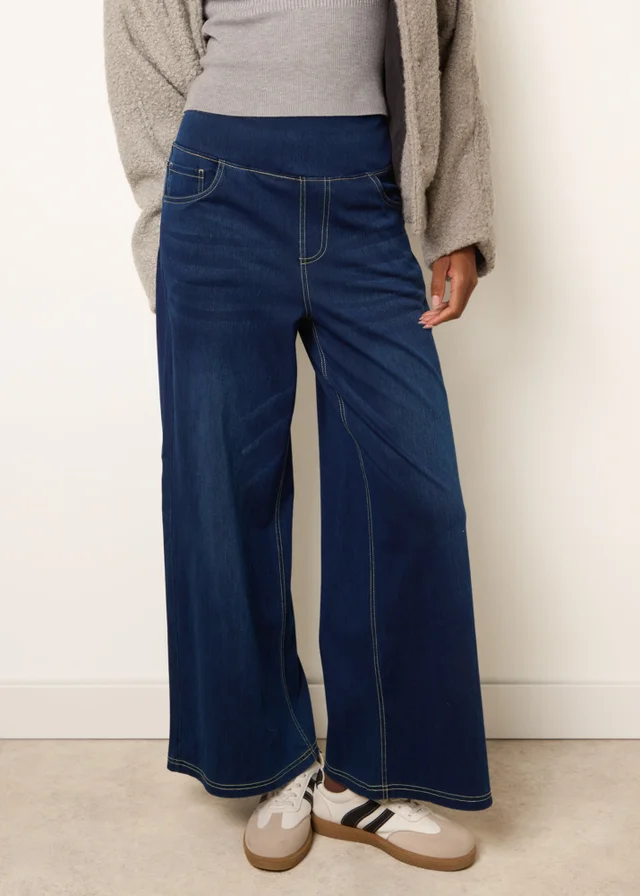 Blue Vanilla Navy Multi Stretch Deep Waistband Trousers