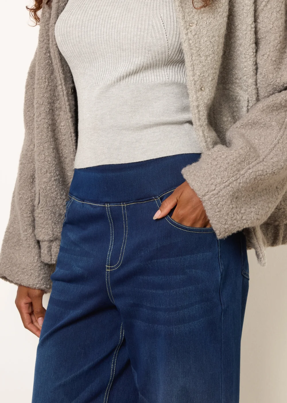 Blue Vanilla Navy Multi Stretch Deep Waistband Trousers - S Image 3