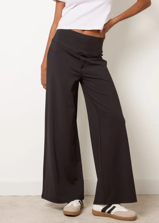 Blue Vanilla Black Wide Leg Soft Touch Trousers With Stretch