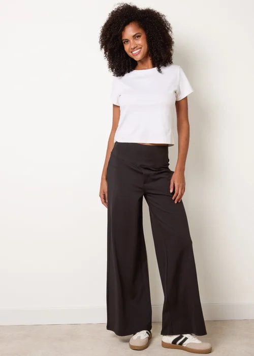 Blue Vanilla Black Wide Leg Soft Touch Trousers With Stretch - L Image 1