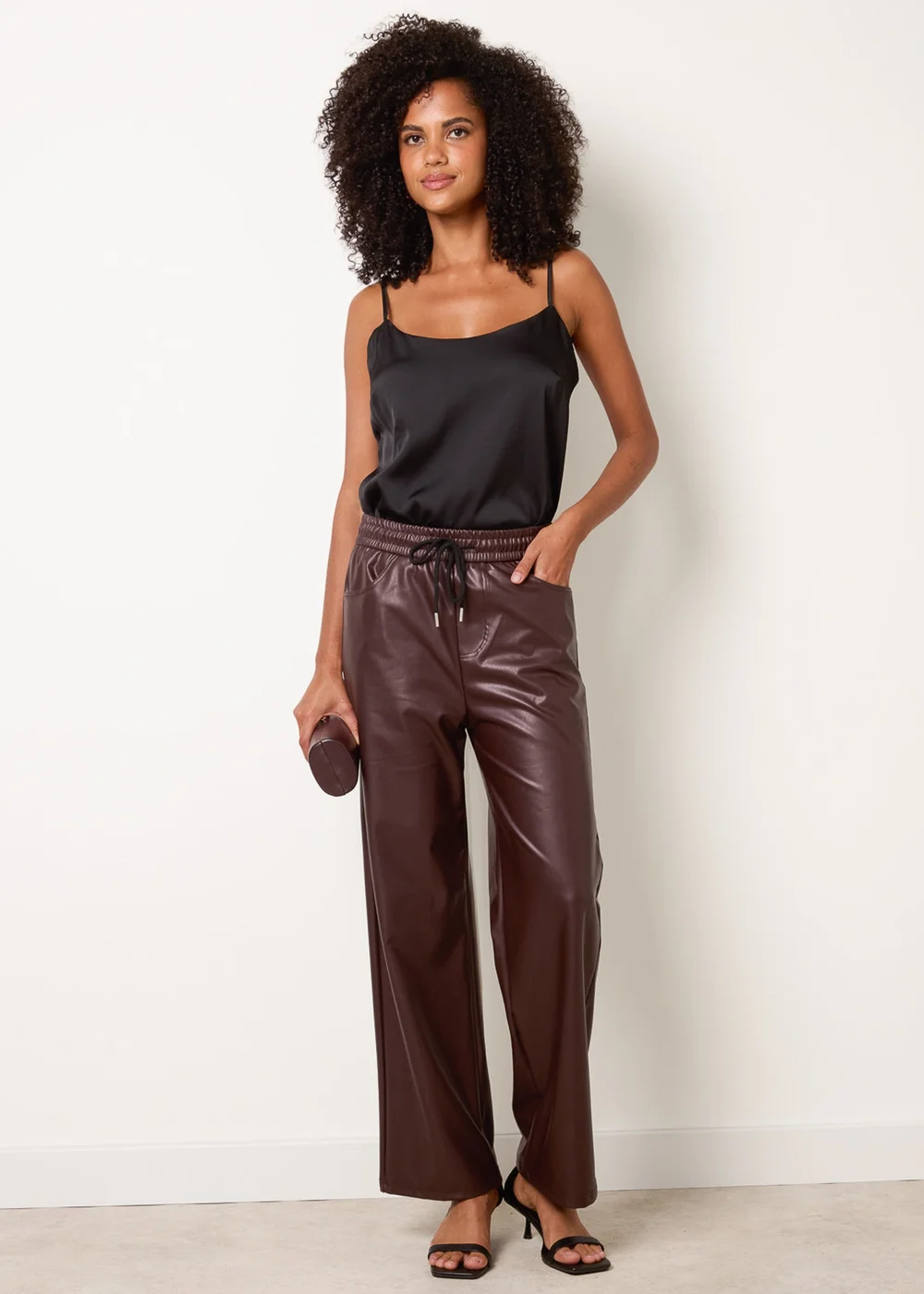 Blue Vanilla Brown PU Wide Leg Trousers - XL Image 1