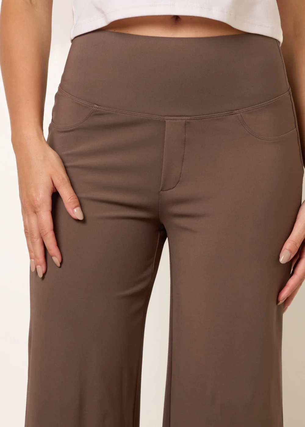 Blue Vanilla Brown Wide Leg Soft Touch Trousers With Stretch - XL Image 3