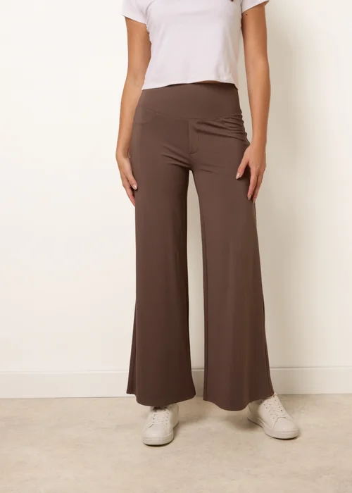 Blue Vanilla Brown Wide Leg Soft Touch Trousers With Stretch - XL Image 2