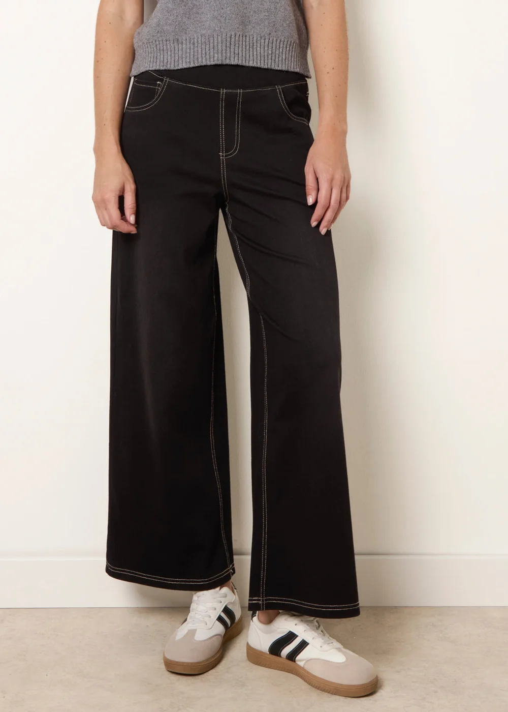 Blue Vanilla Black Multi Stretch Deep Waistband Trousers - L Image 2