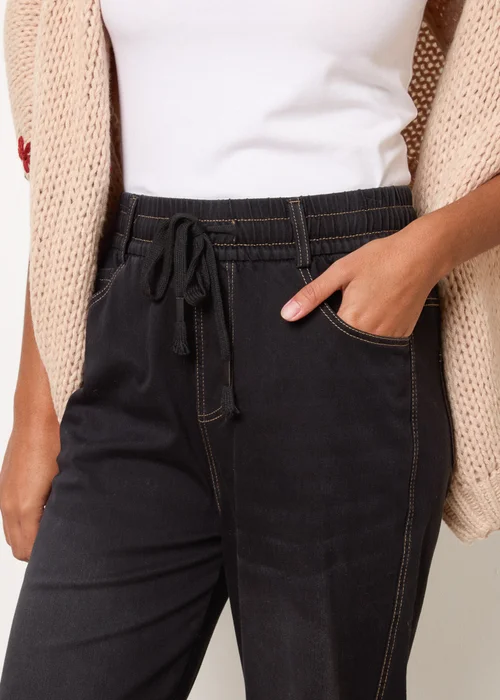 Blue Vanilla Black Elasticated Waist Jeans With Tie - M Image 3