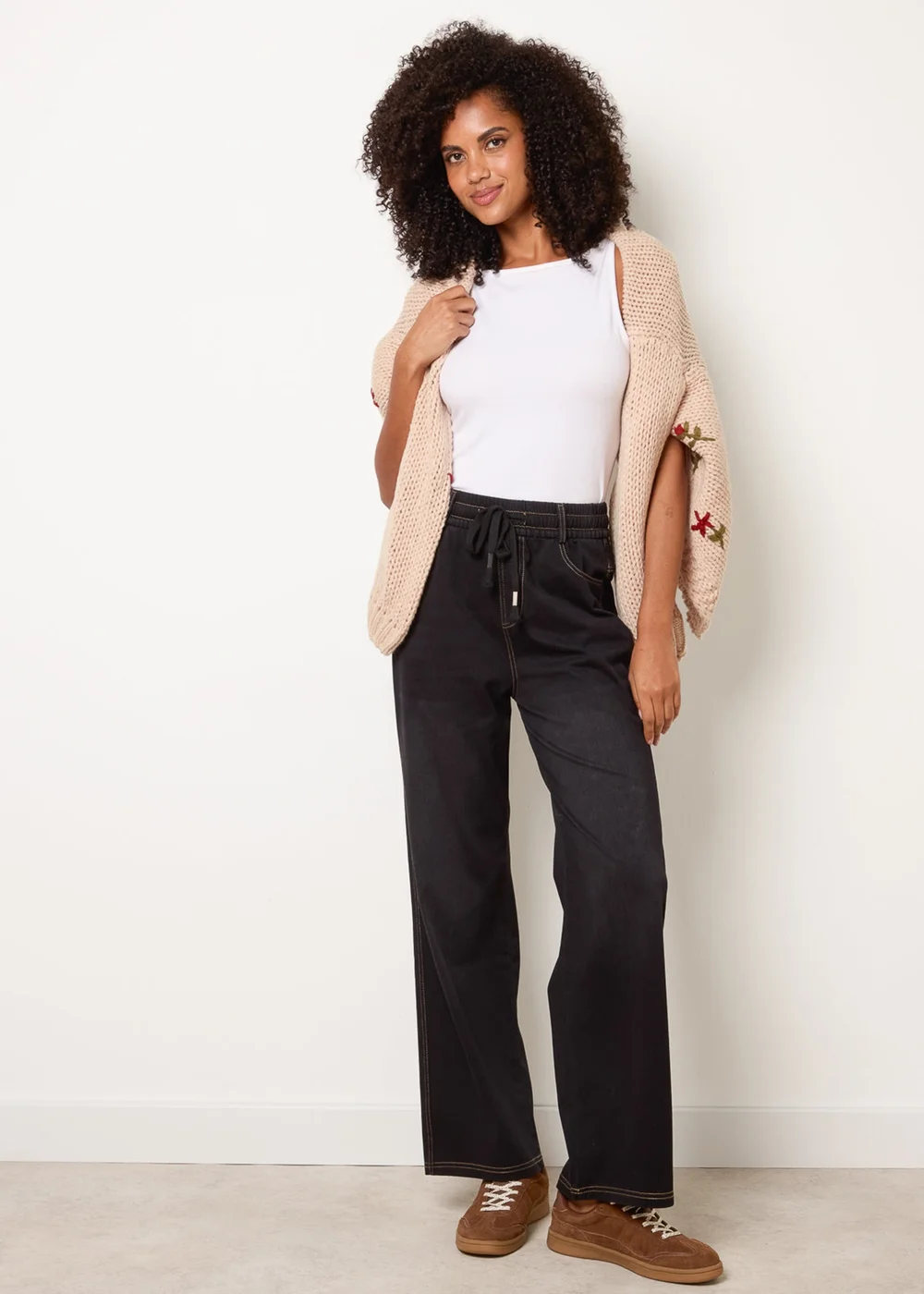 Blue Vanilla Black Elasticated Waist Jeans With Tie - M Image 1