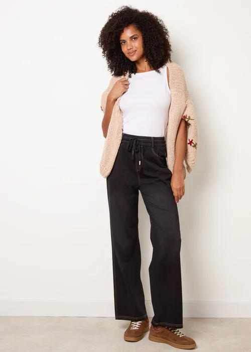 Blue Vanilla Black Elasticated Waist Jeans With Tie - M Image 1
