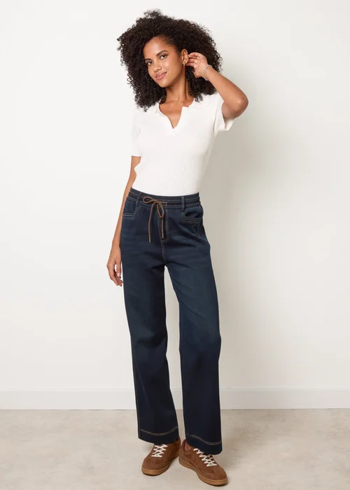 Blue Vanilla Navy Elastic Waist Jeans - L Image 1