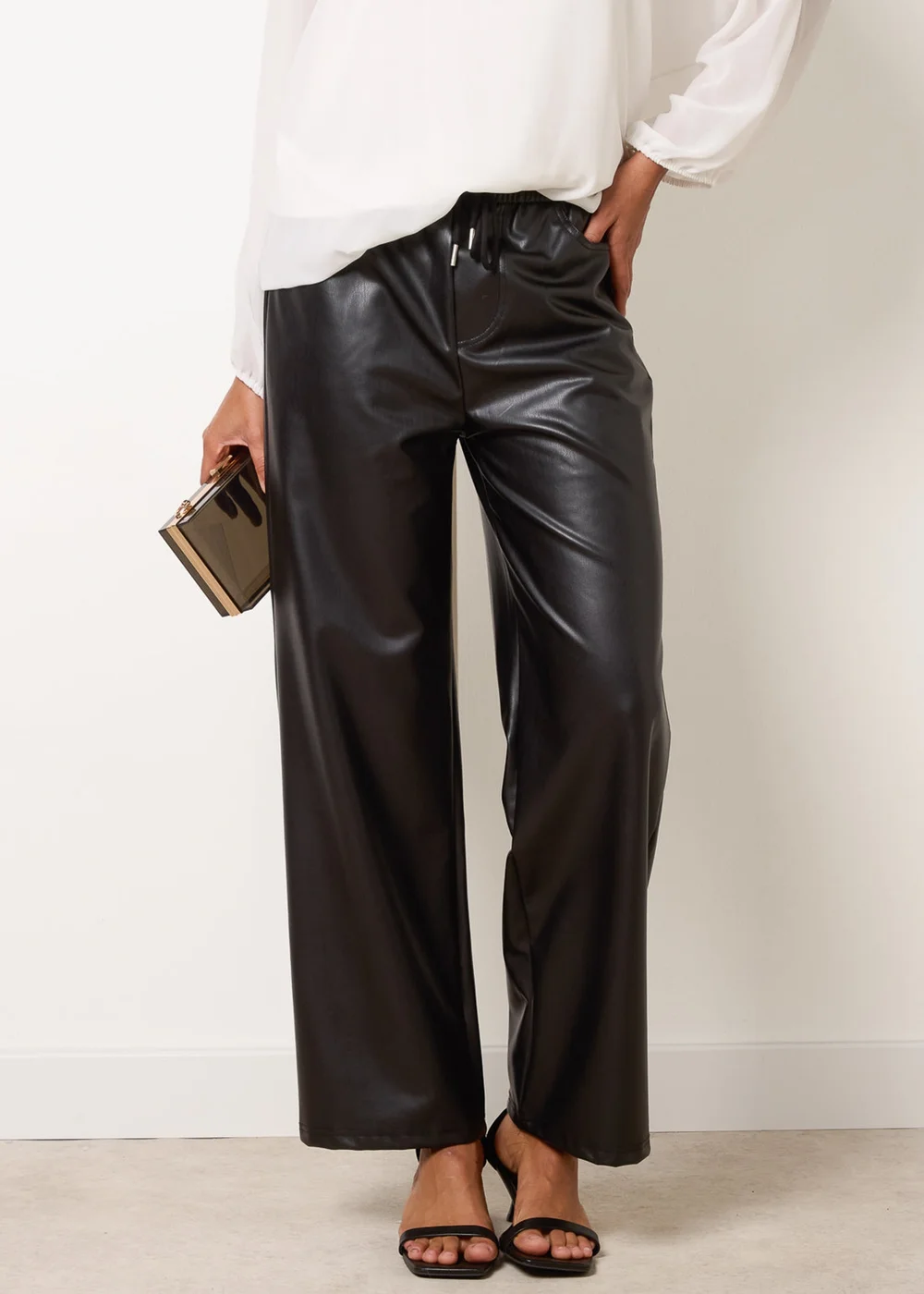 Blue Vanilla Black PU Wide Leg Trousers - M Image 2