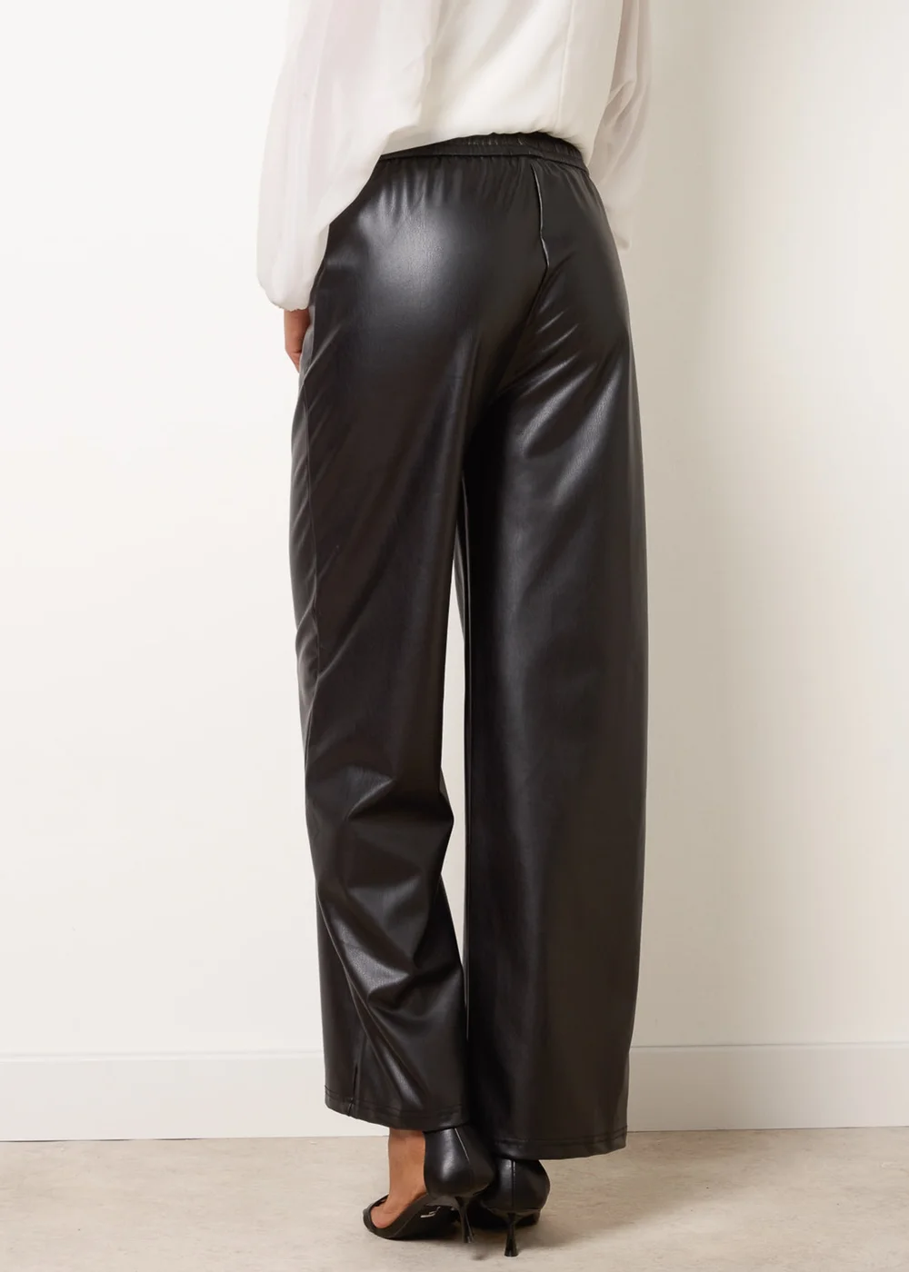 Blue Vanilla Black PU Wide Leg Trousers - M Image 4