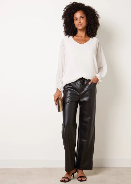 Blue Vanilla Black PU Wide Leg Trousers - M Image 1