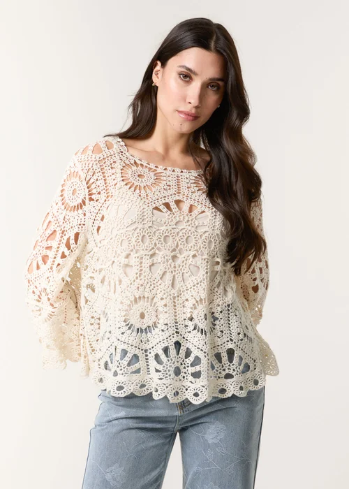 Blue Vanilla Stone Crochet Top With Flared Sleeves - One Size Image 1