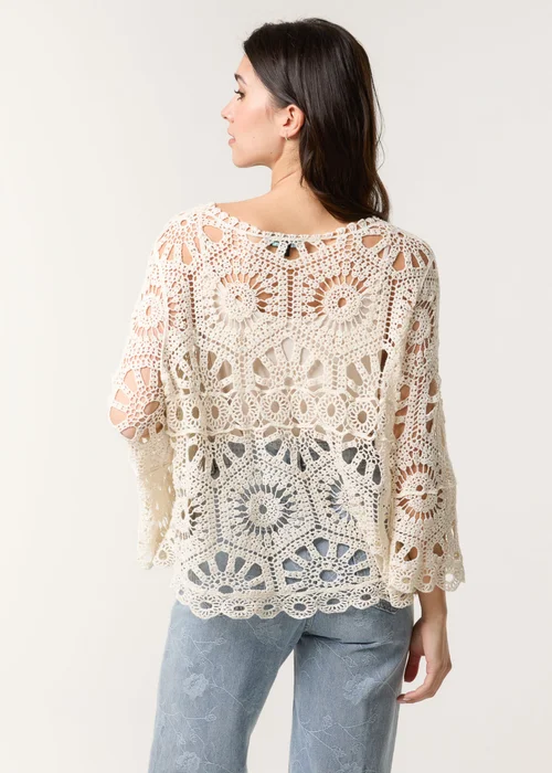 Blue Vanilla Stone Crochet Top With Flared Sleeves - One Size Image 4