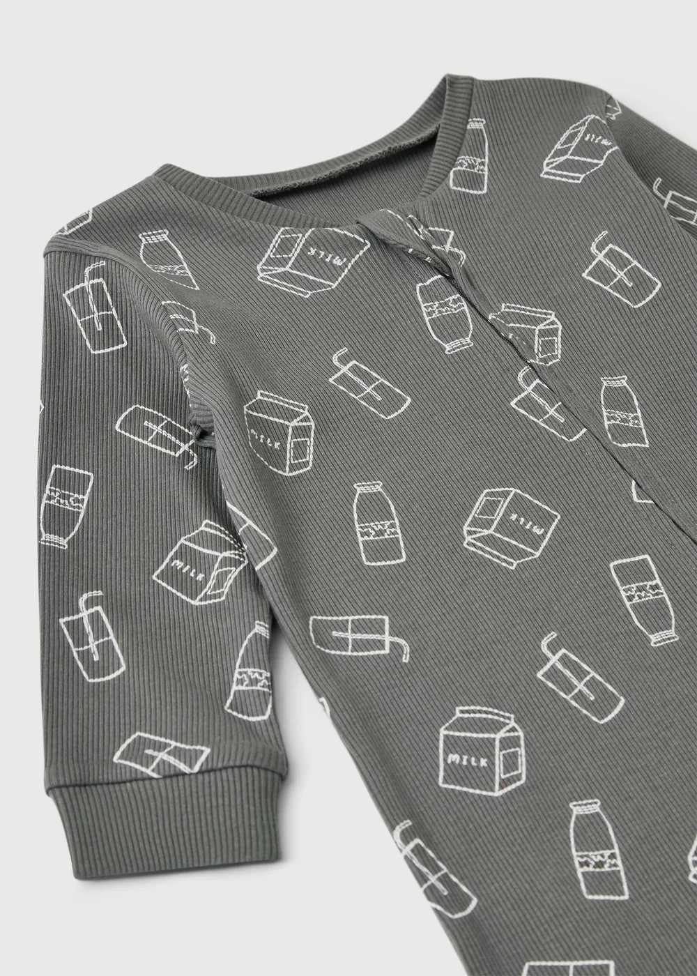 Baby Grey Milk Zipped Sleepsuit (0-23mths) - First Size Image 2