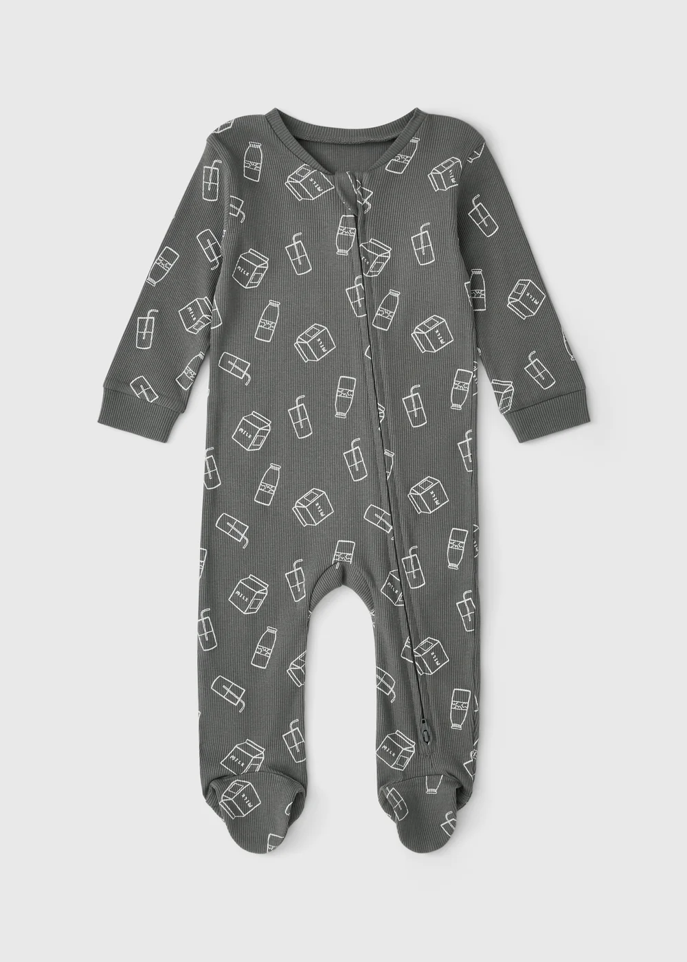 Baby Grey Milk Zipped Sleepsuit (0-23mths) - First Size Image 1