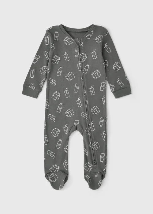 Baby Grey Milk Zipped Sleepsuit (0-23mths) - First Size Image 1