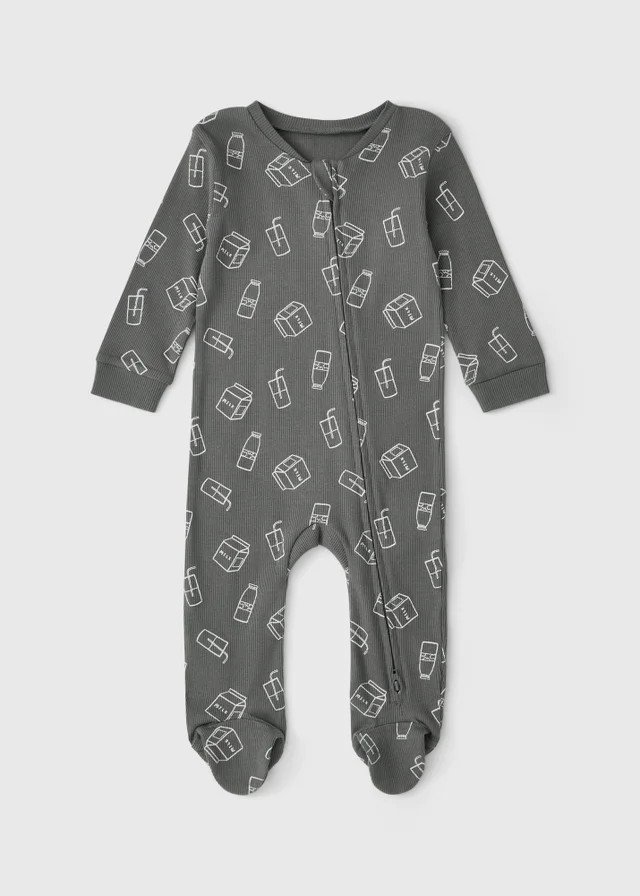 Baby Grey Milk Zipped Sleepsuit (0-23mths)